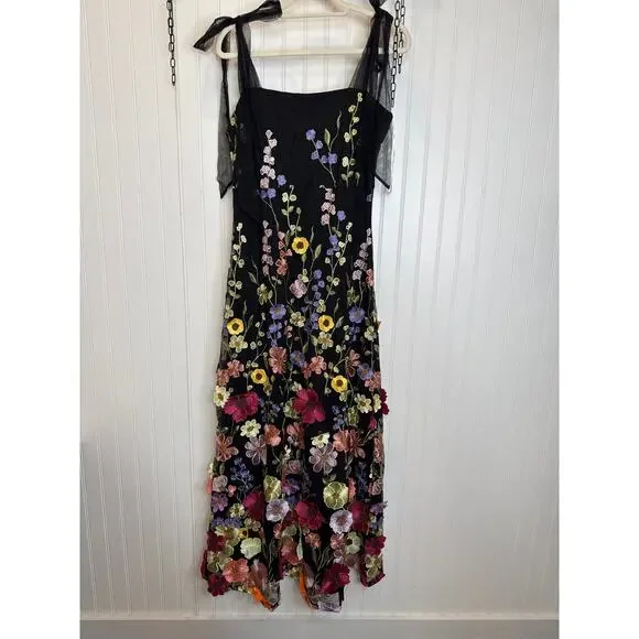 NWT Lulus Thriving Poise Black 3D Floral Embroidered Tie-Strap Maxi Dress Sz XL NWT Lulus Thriving Poise Black 3D Floral Embroidered Tie-Strap Maxi Dress Sz XL